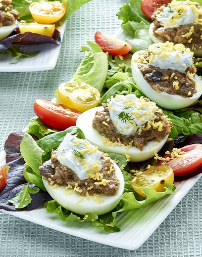 œufs au concassé d'aubergines façon mimosa recette la belle-iloise