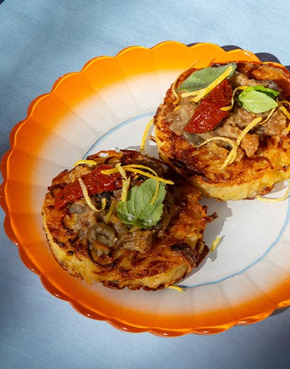 recette la belle-iloise de croustillants au concassé d'aubergine et cabillaud