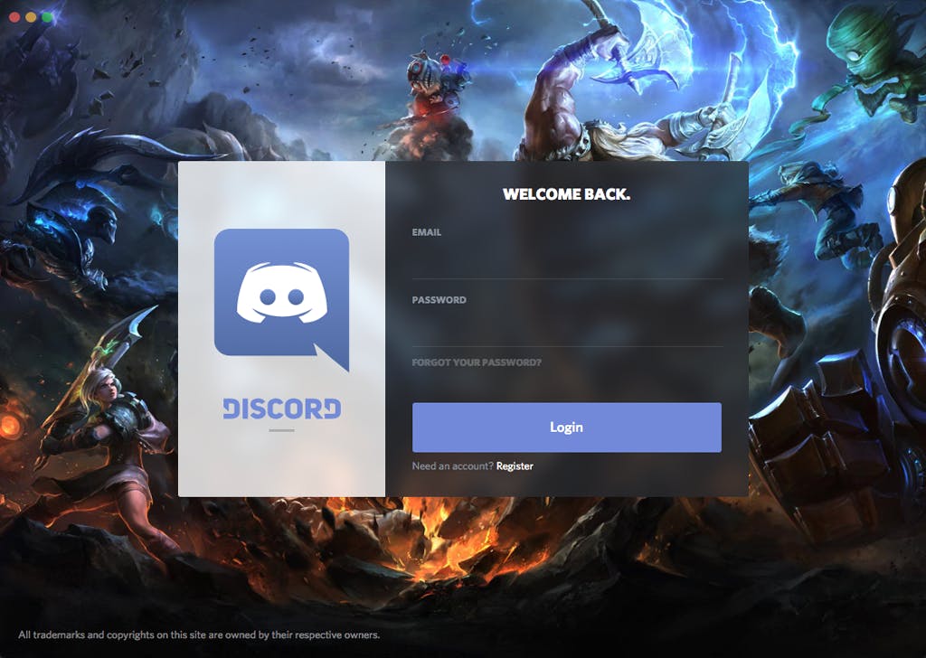 Discord log-in screen