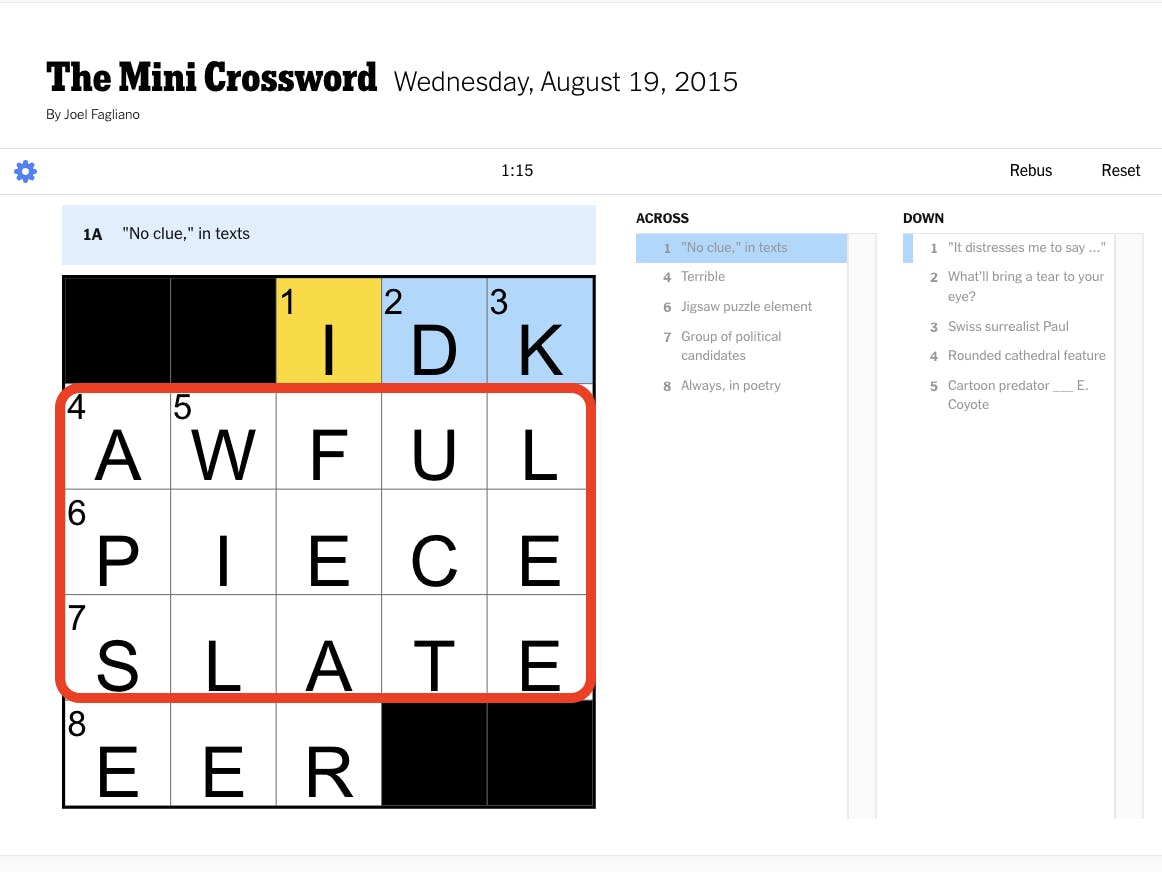 NYT Mini Puzzle, August 19, 2015