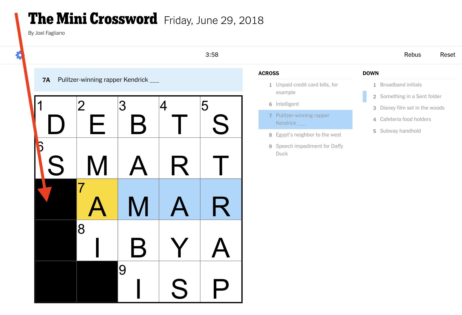 NYT Mini Puzzle, June 29, 2018