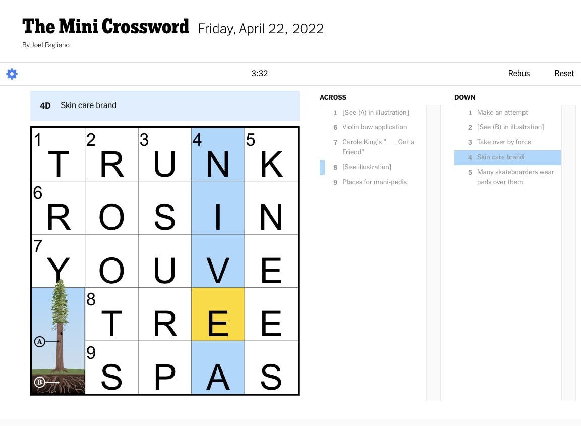 NYT Mini Puzzle, April 04, 2022