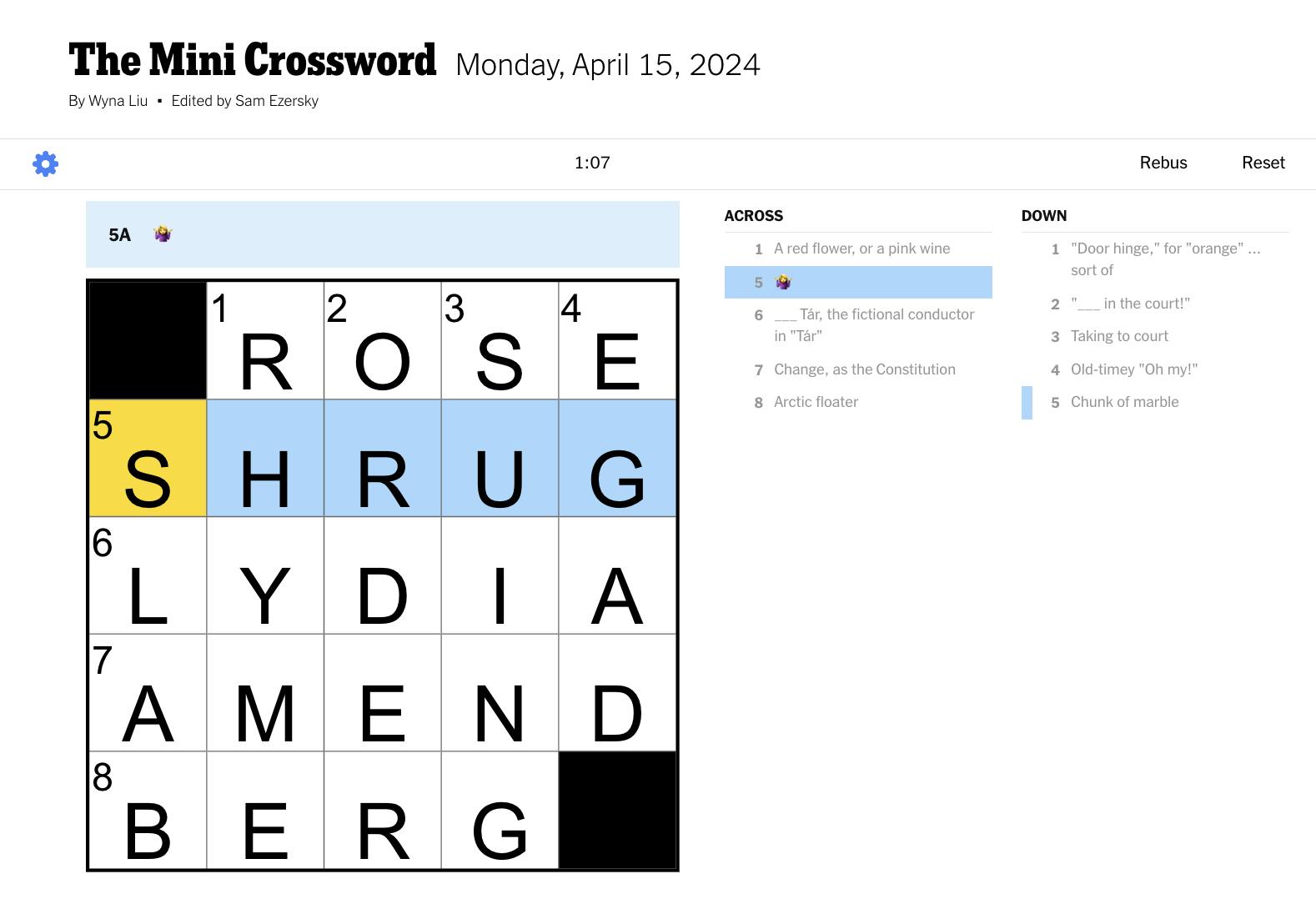 NYT Mini Puzzle, April 15, 2024