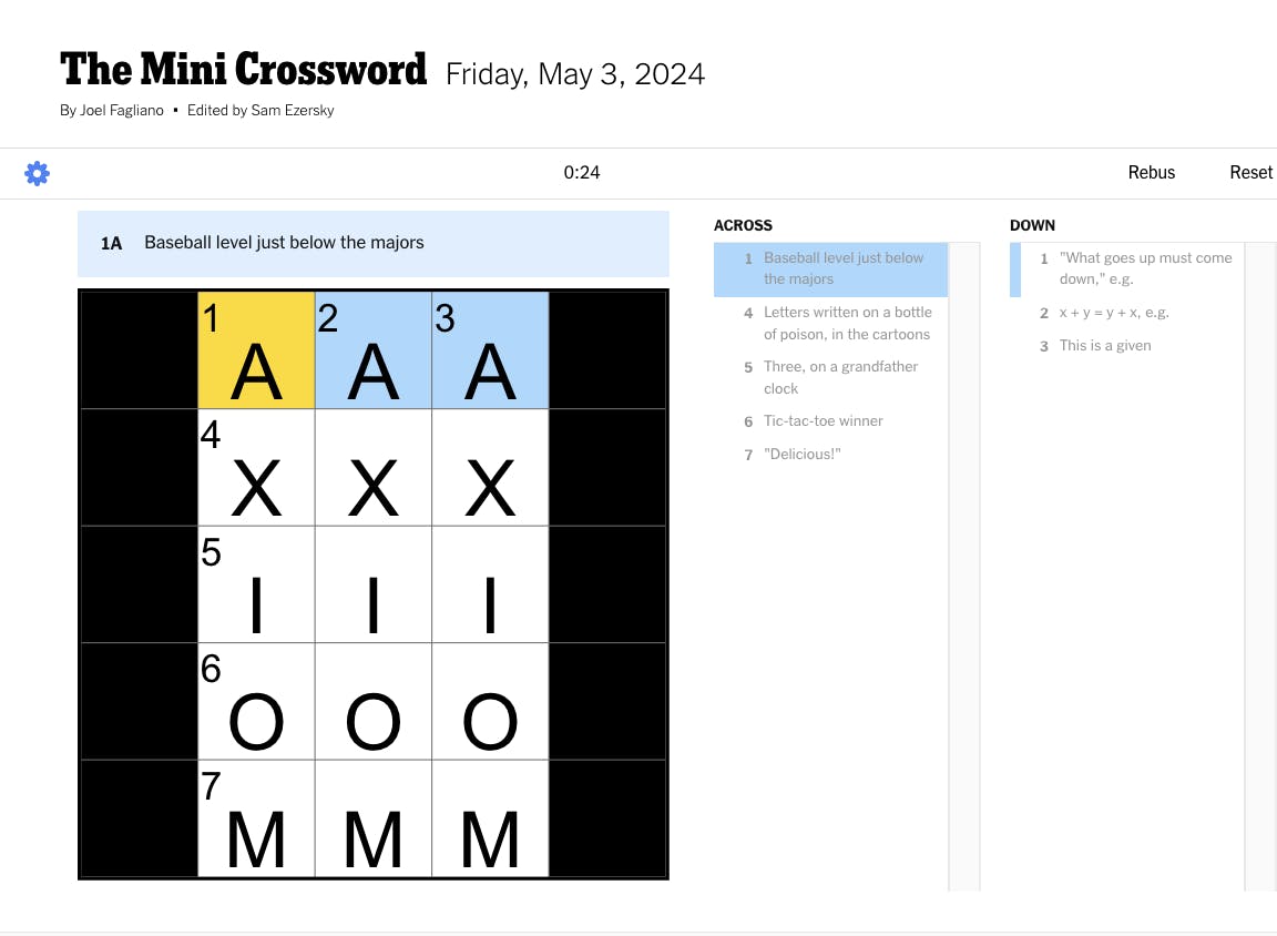 NYT Mini Puzzle, May 3, 2024