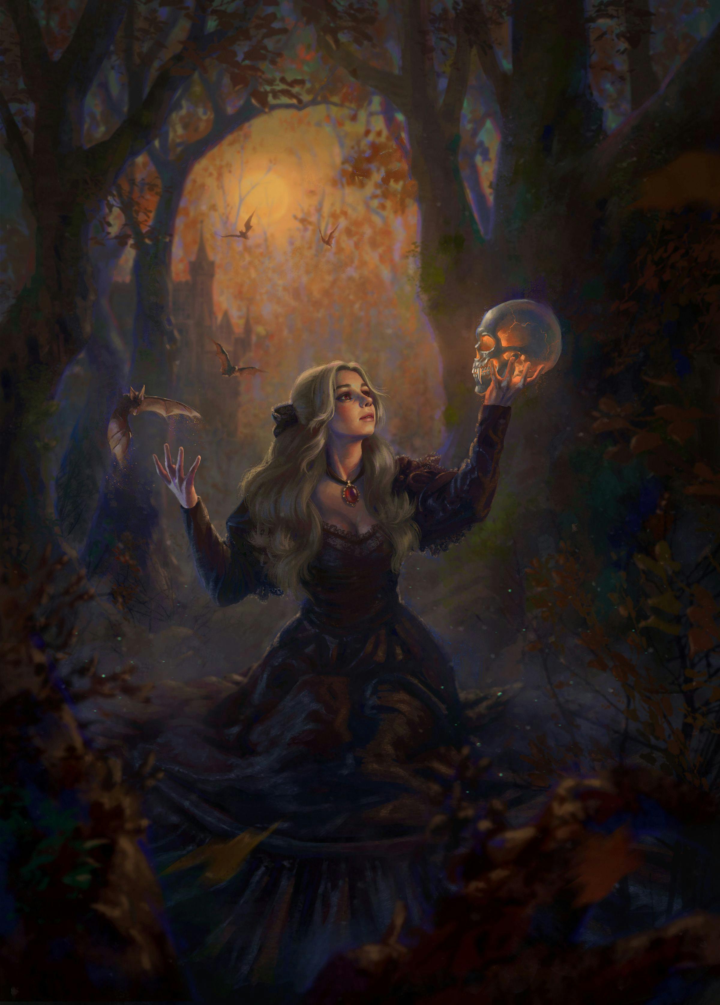 A sorceress with a crystal skull