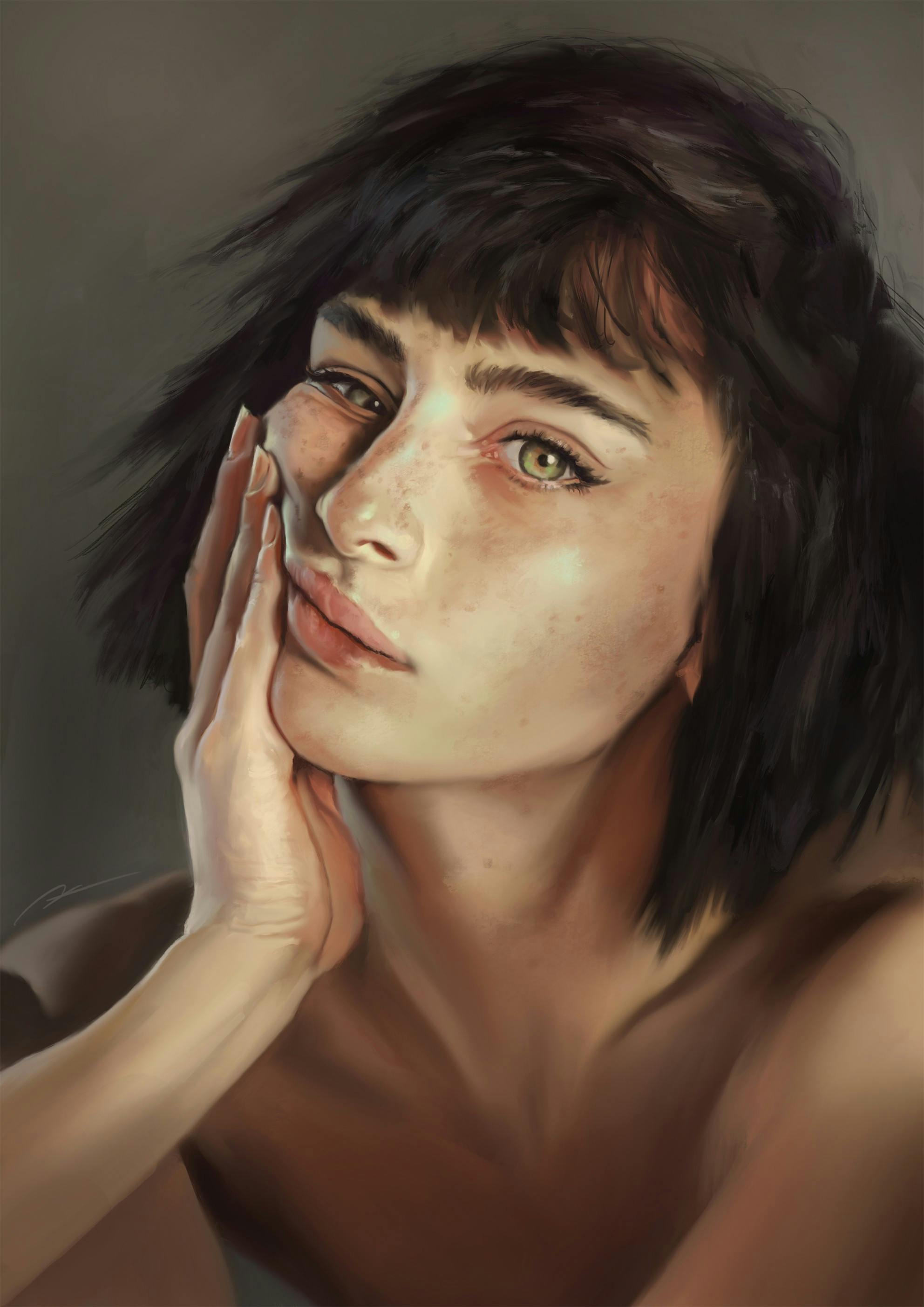 Realistic portrait painting used as an iconography art example, showing human emotion through symbolism.