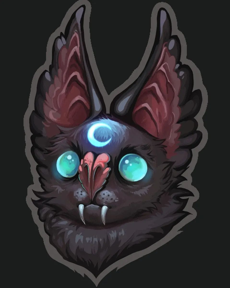 A bat with a moon emblem on its forehead