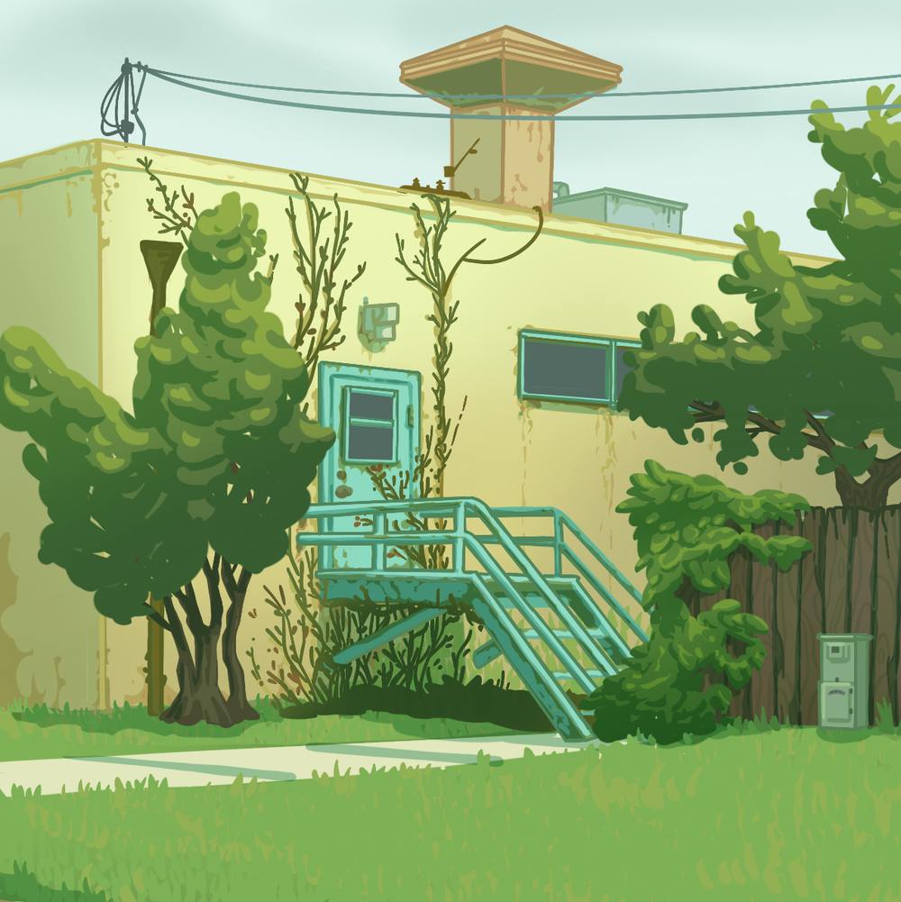 An illustration of a decrepit exit