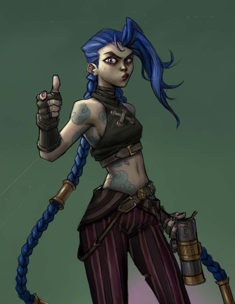 A woman with blue hair