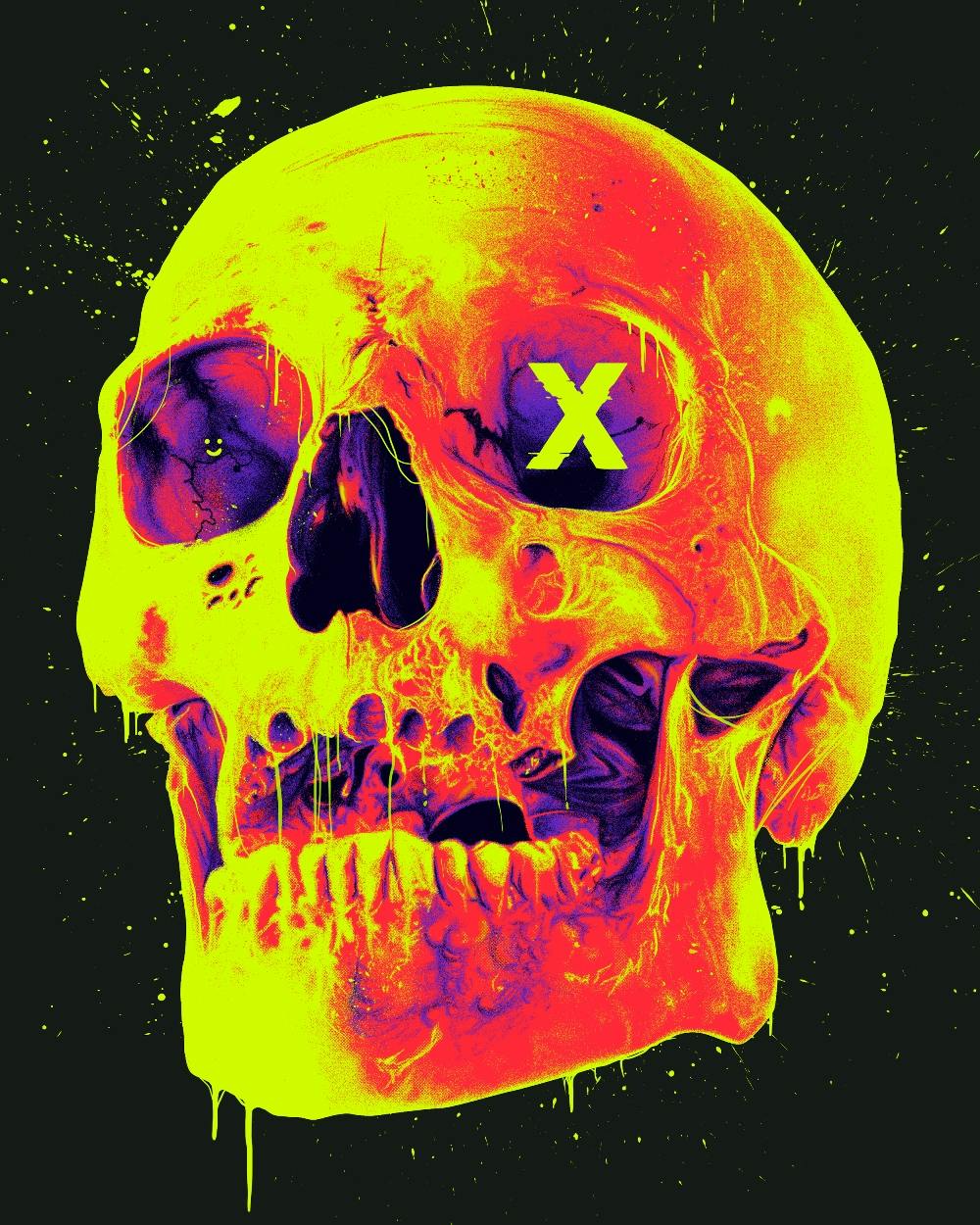 A neon skull