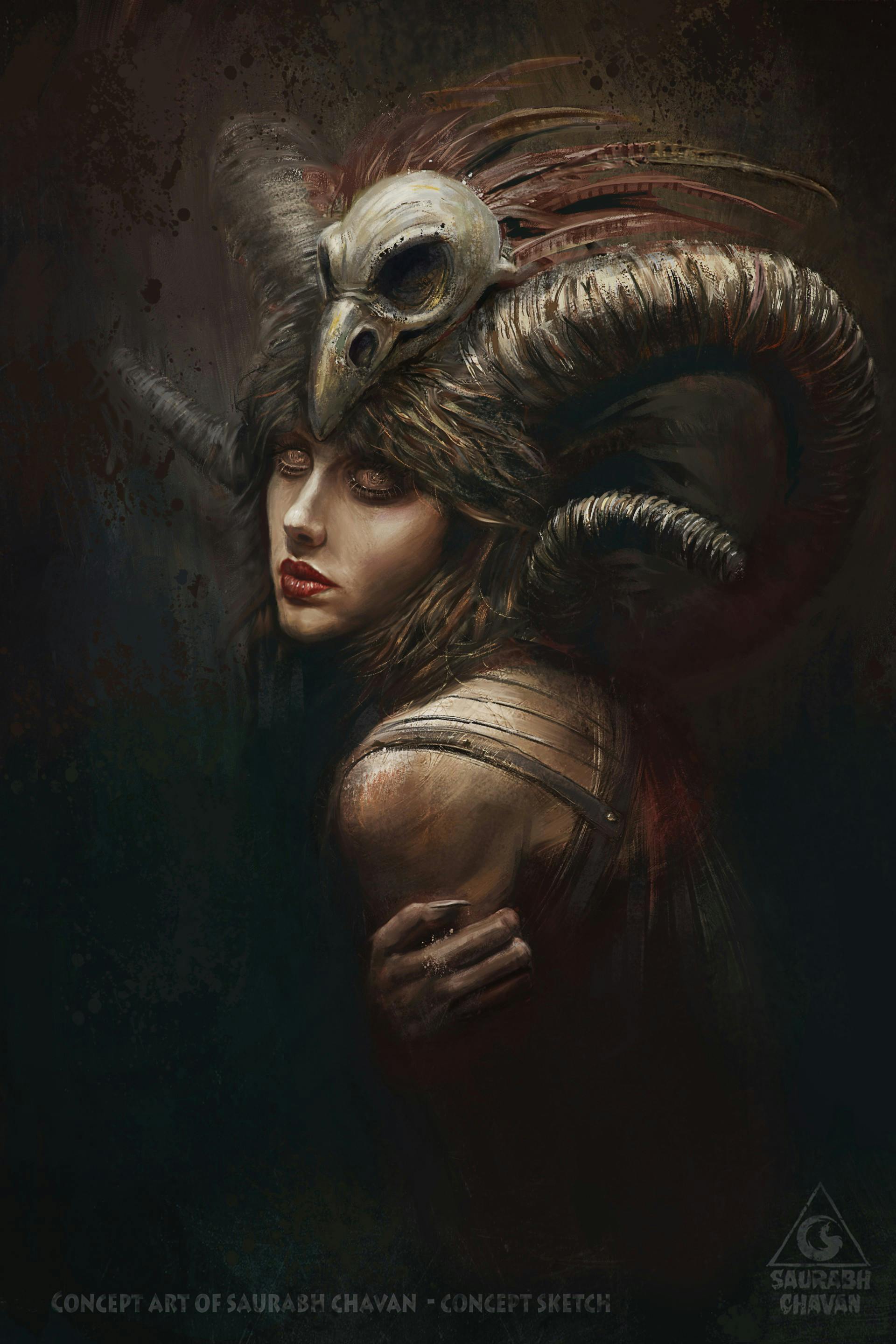 Woman with skull headdress