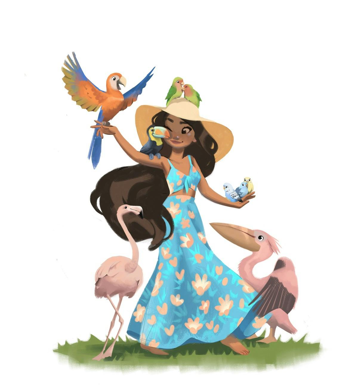 A woman with friendly birds
