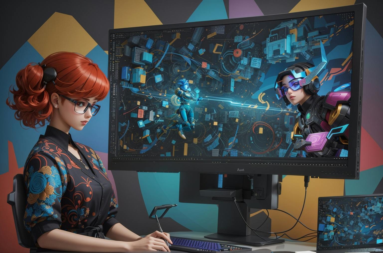image of a girl creating 3d character designs on her computer monitor