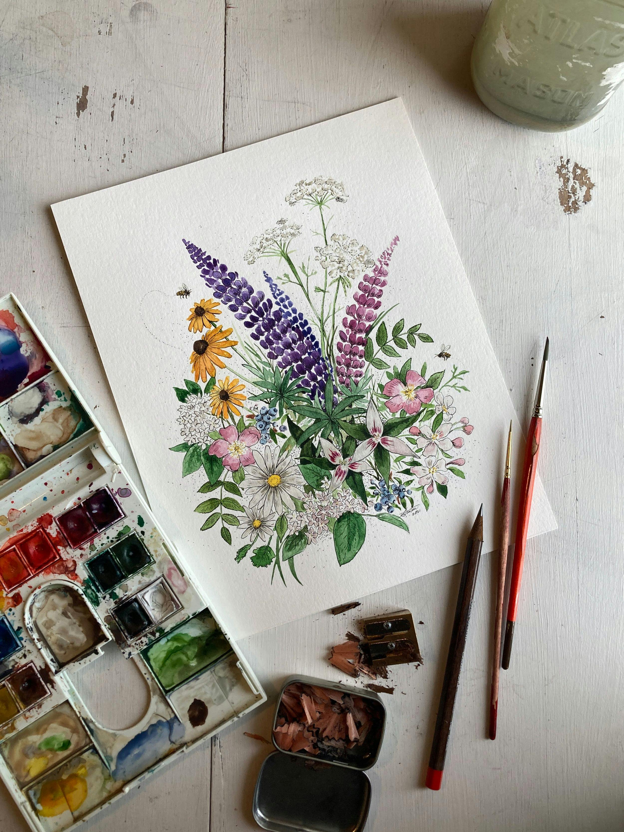 A floral watercolor vignette