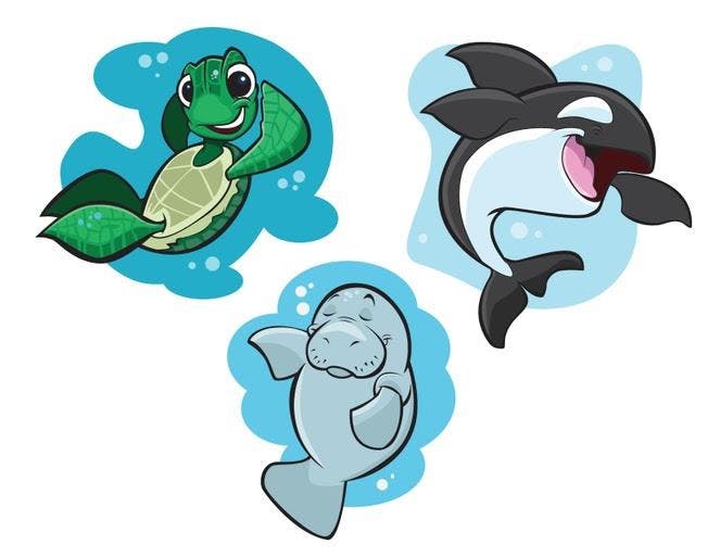 Three aquatic animal cartoons
