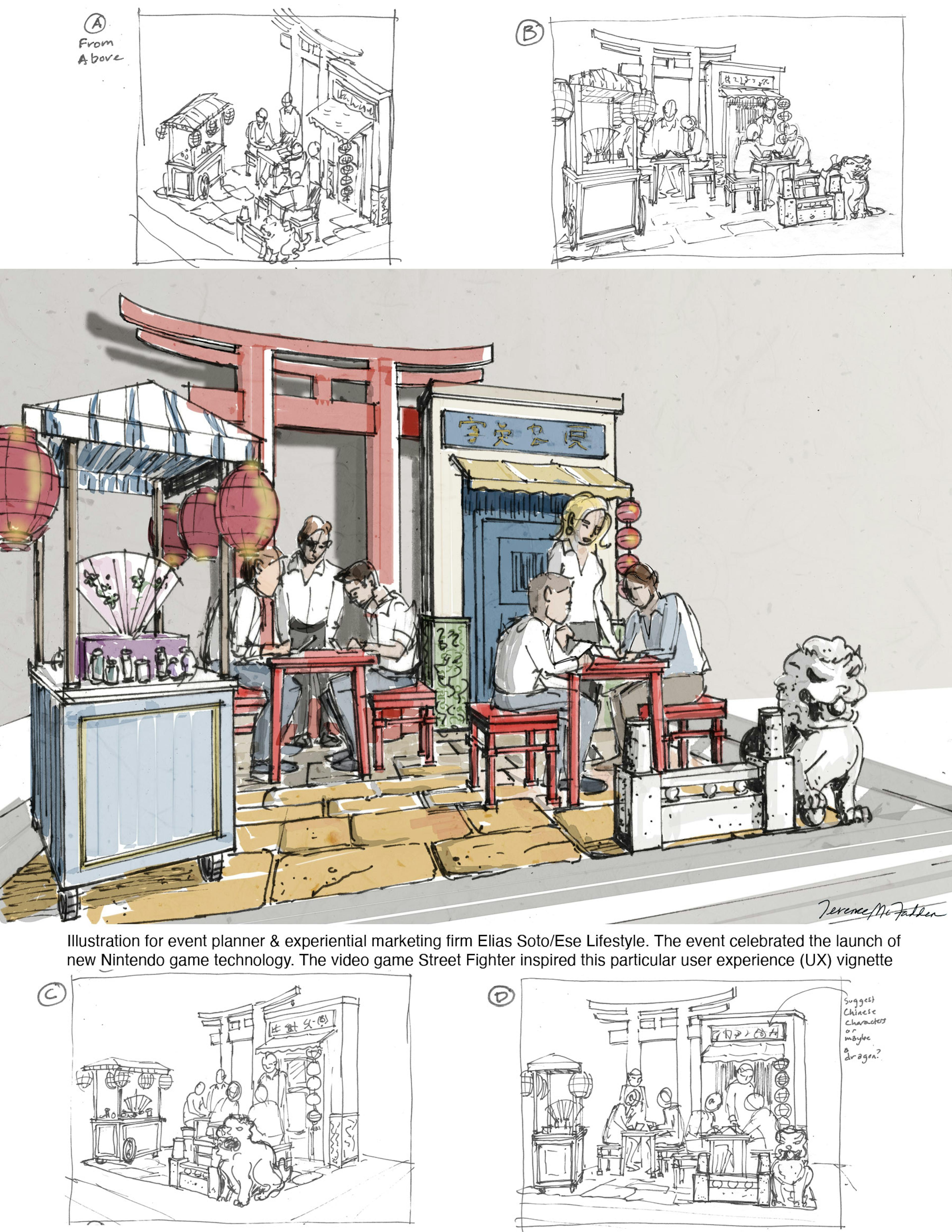 Concept sketch of an outdoor restaurant