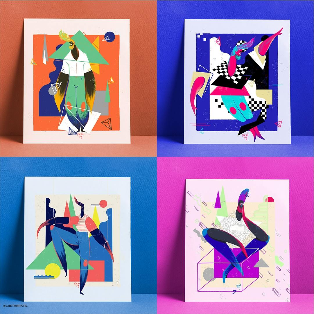 Four abstract illustrations