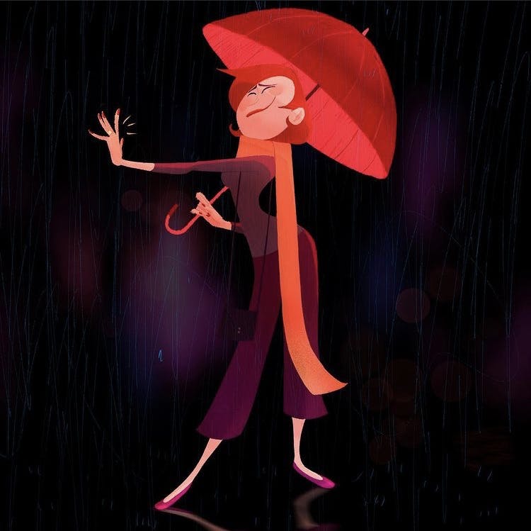 A woman with a red umbrella