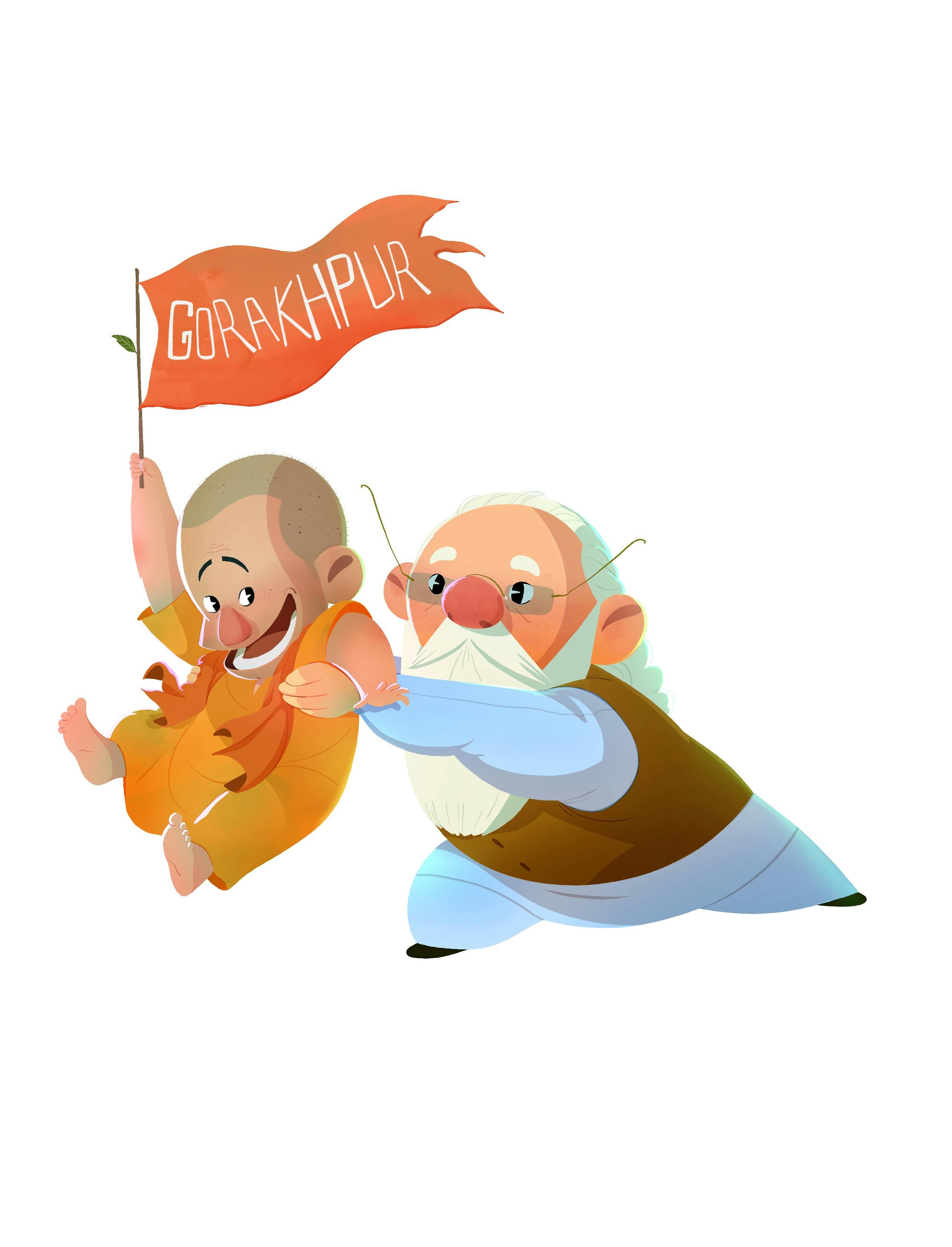 An old man holding a child