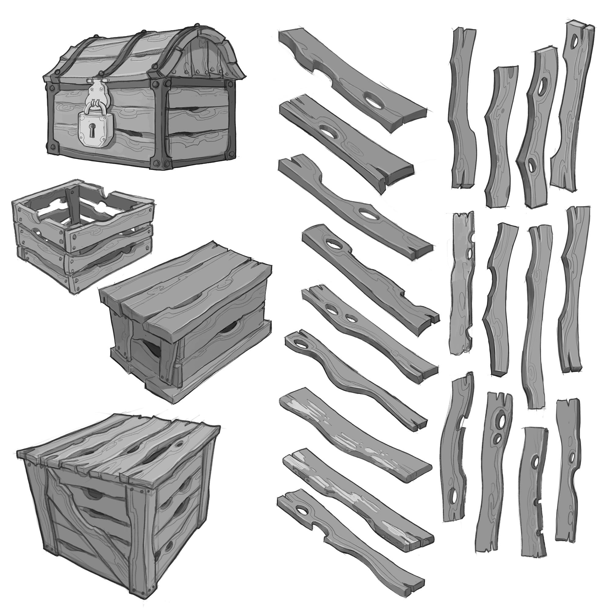 Concept sketches of wooden containers