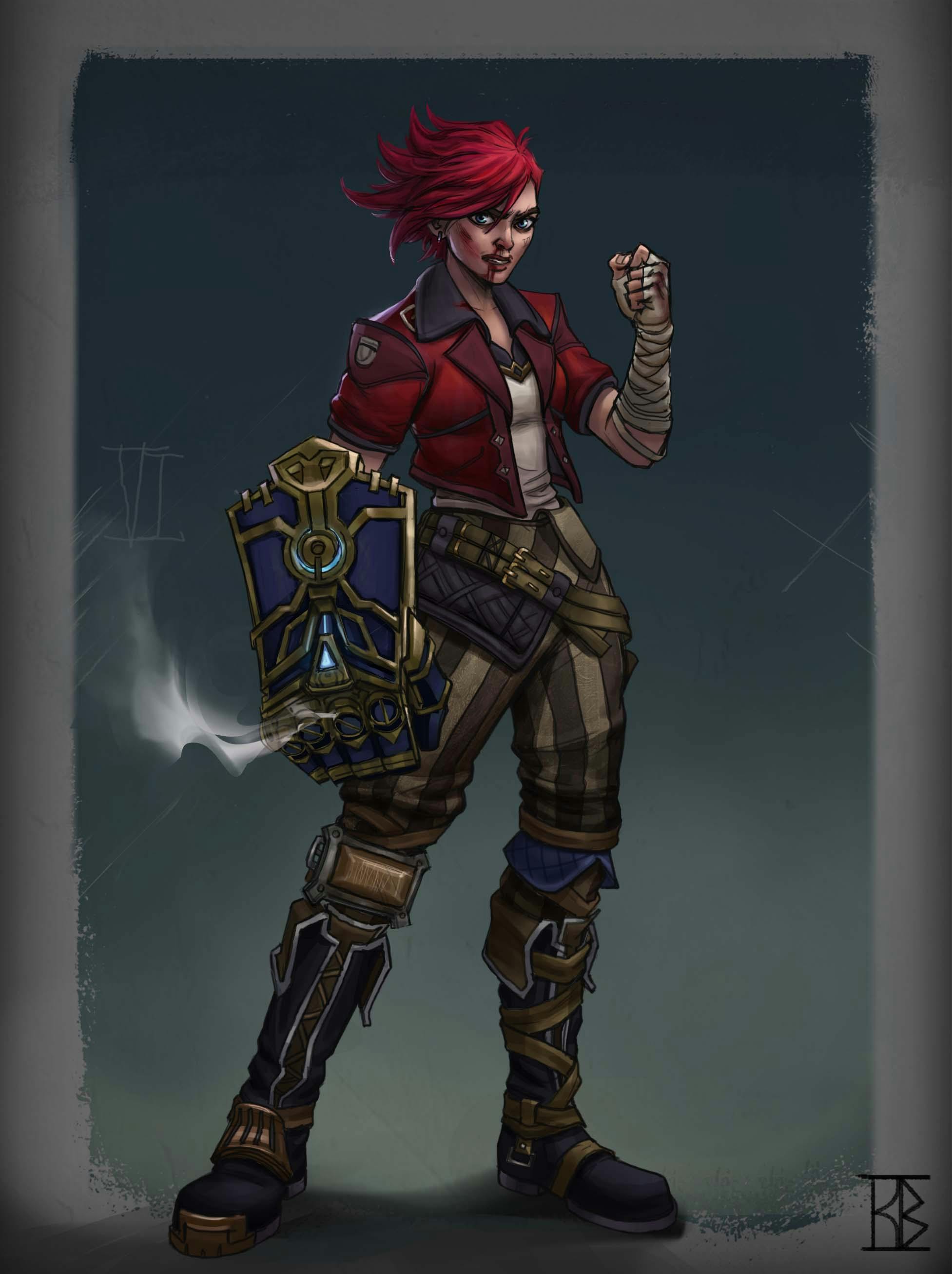 A woman with a steampunk glove