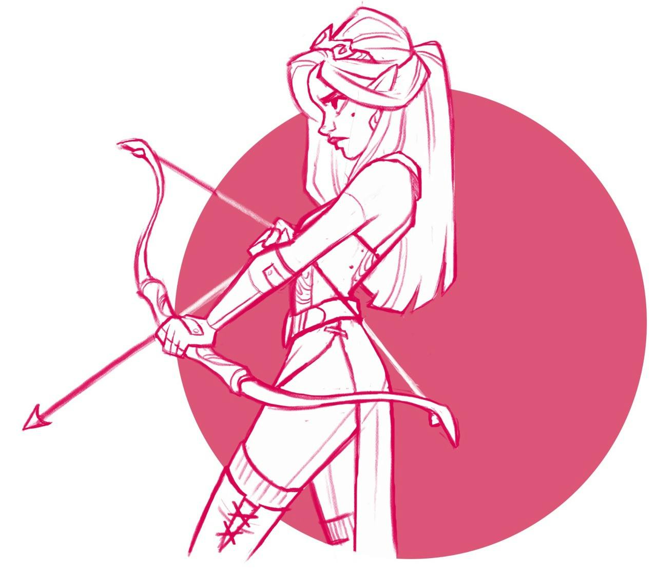 An illustration of a woman holding a bow and arrow