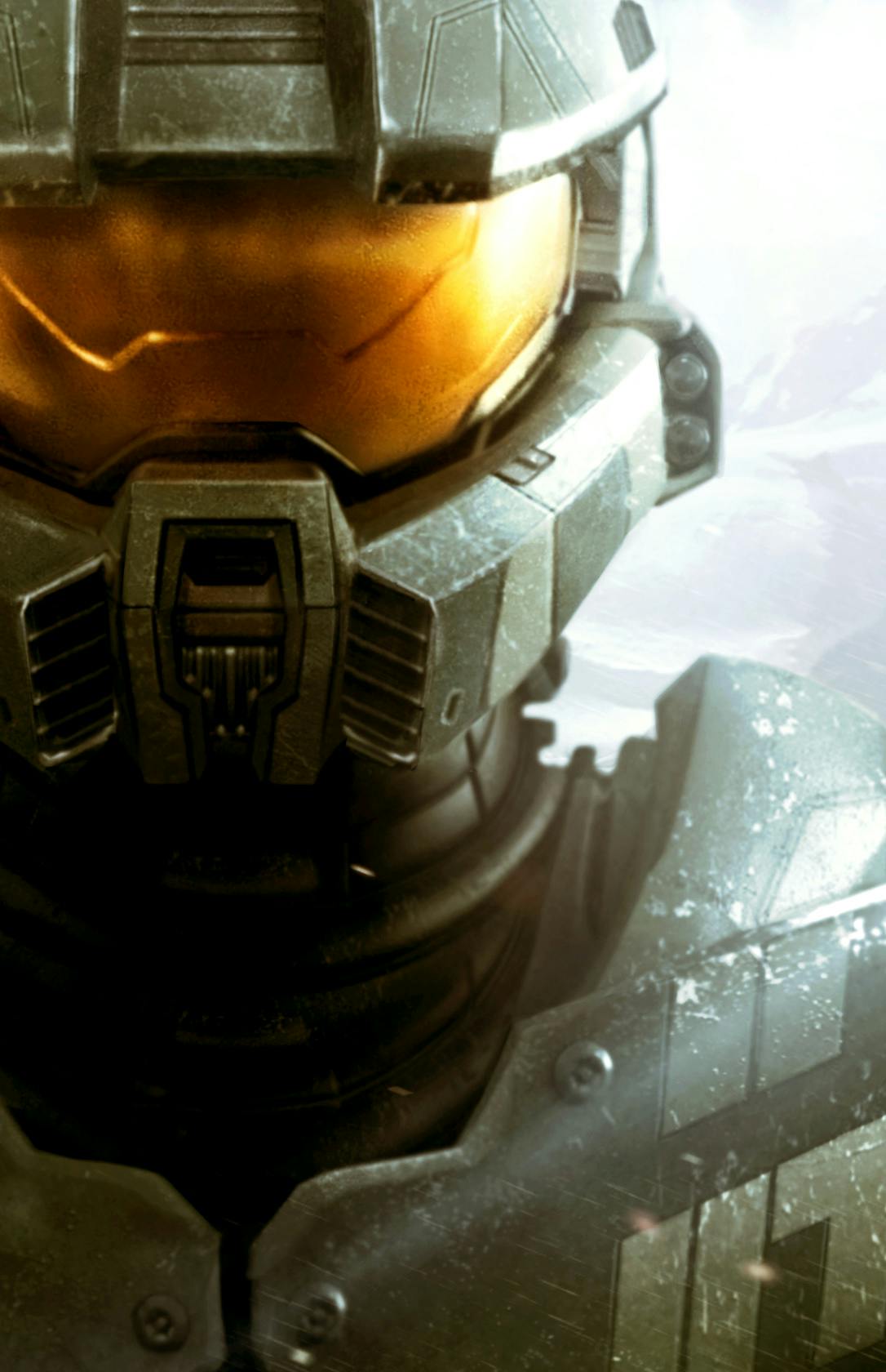 A closeup of a Halo character