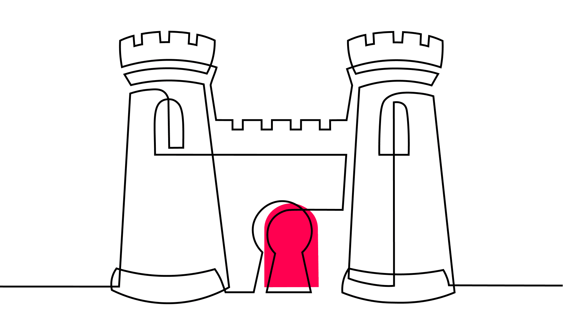 An illustration of a castle with a keyhole using a single contiguous line