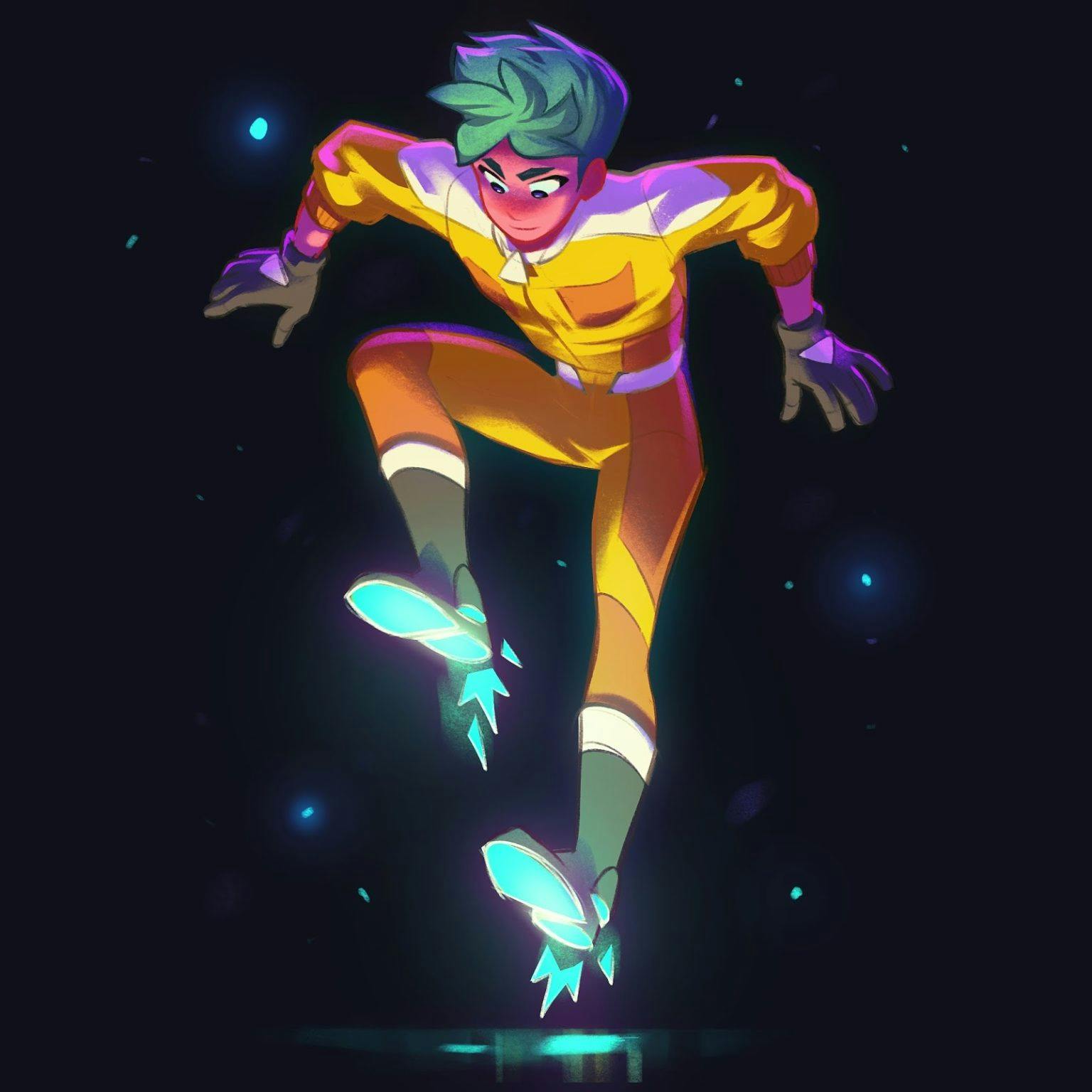 An illustration of a man with flying boots