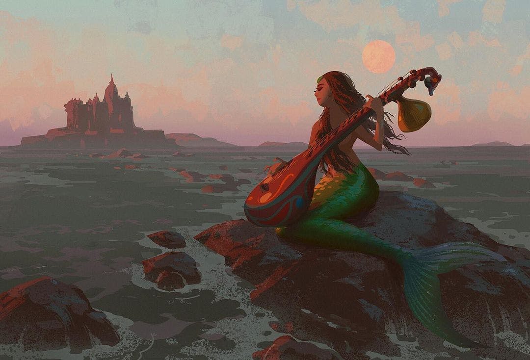 A mermaid singing at a distant castle