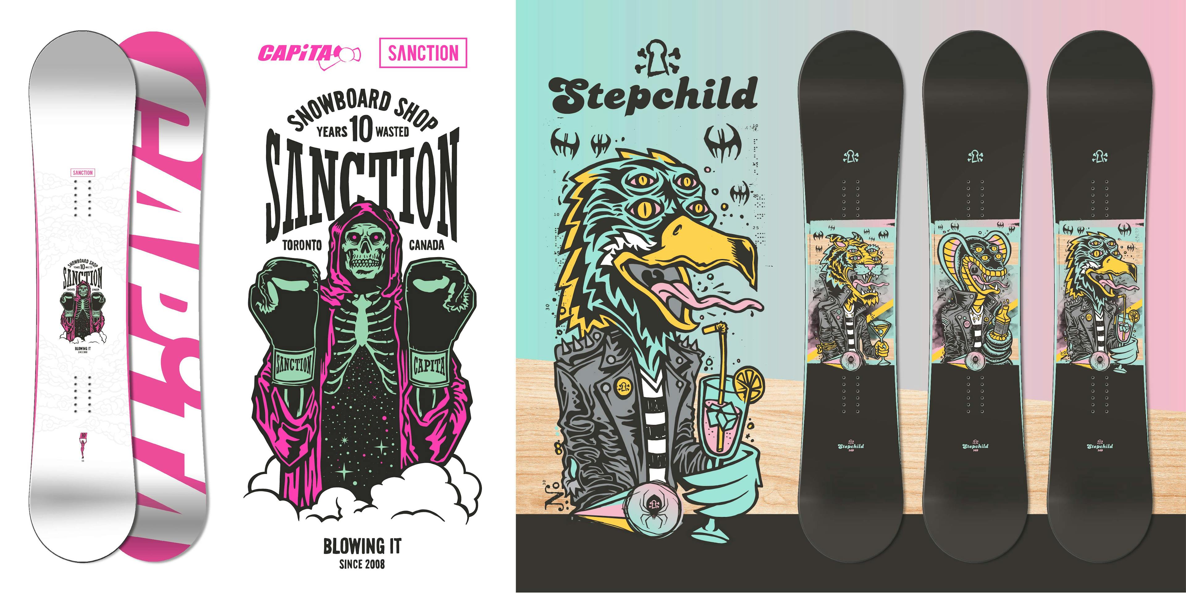 Snowboard deck illustrations
