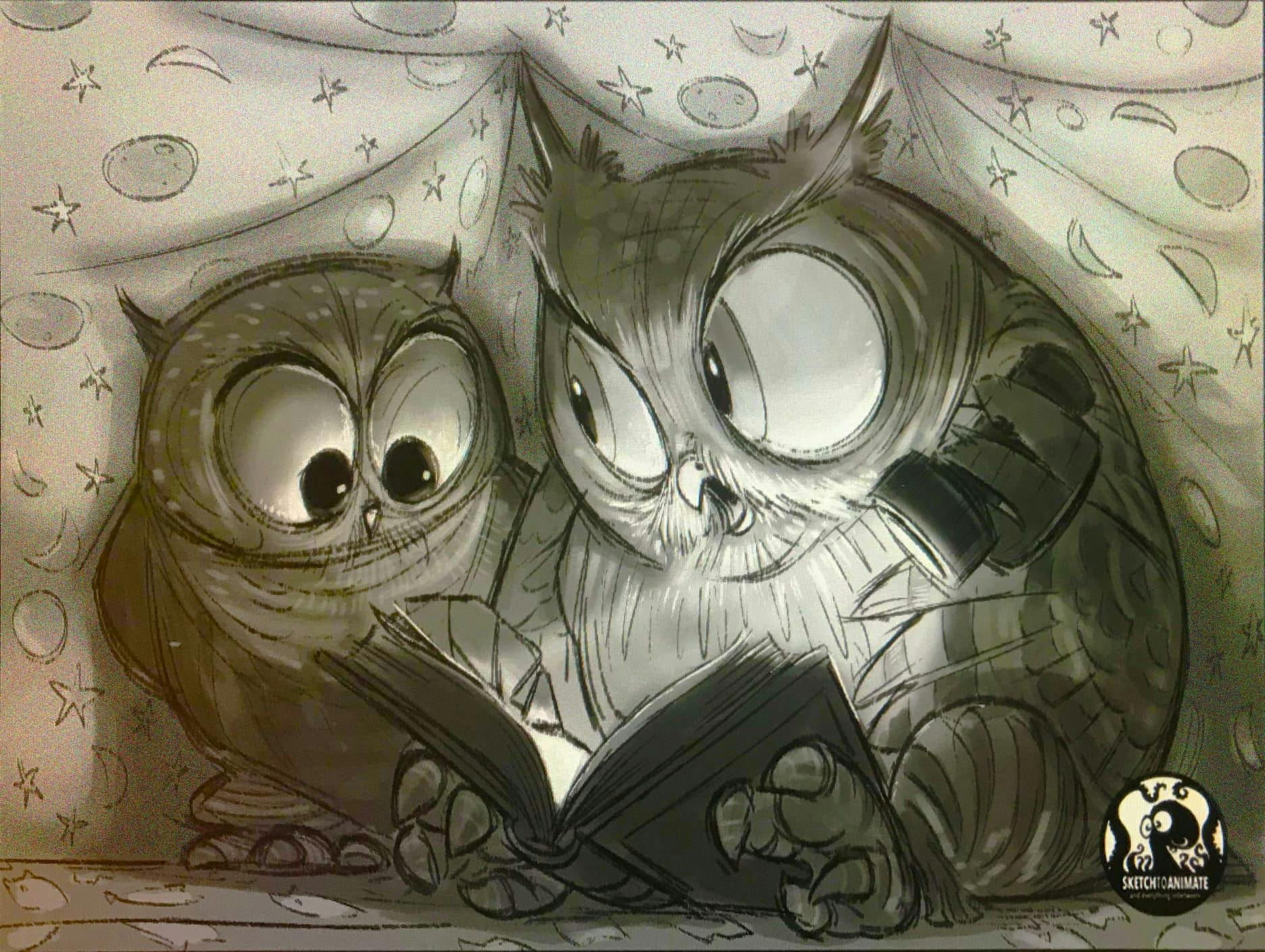 Two owls reading