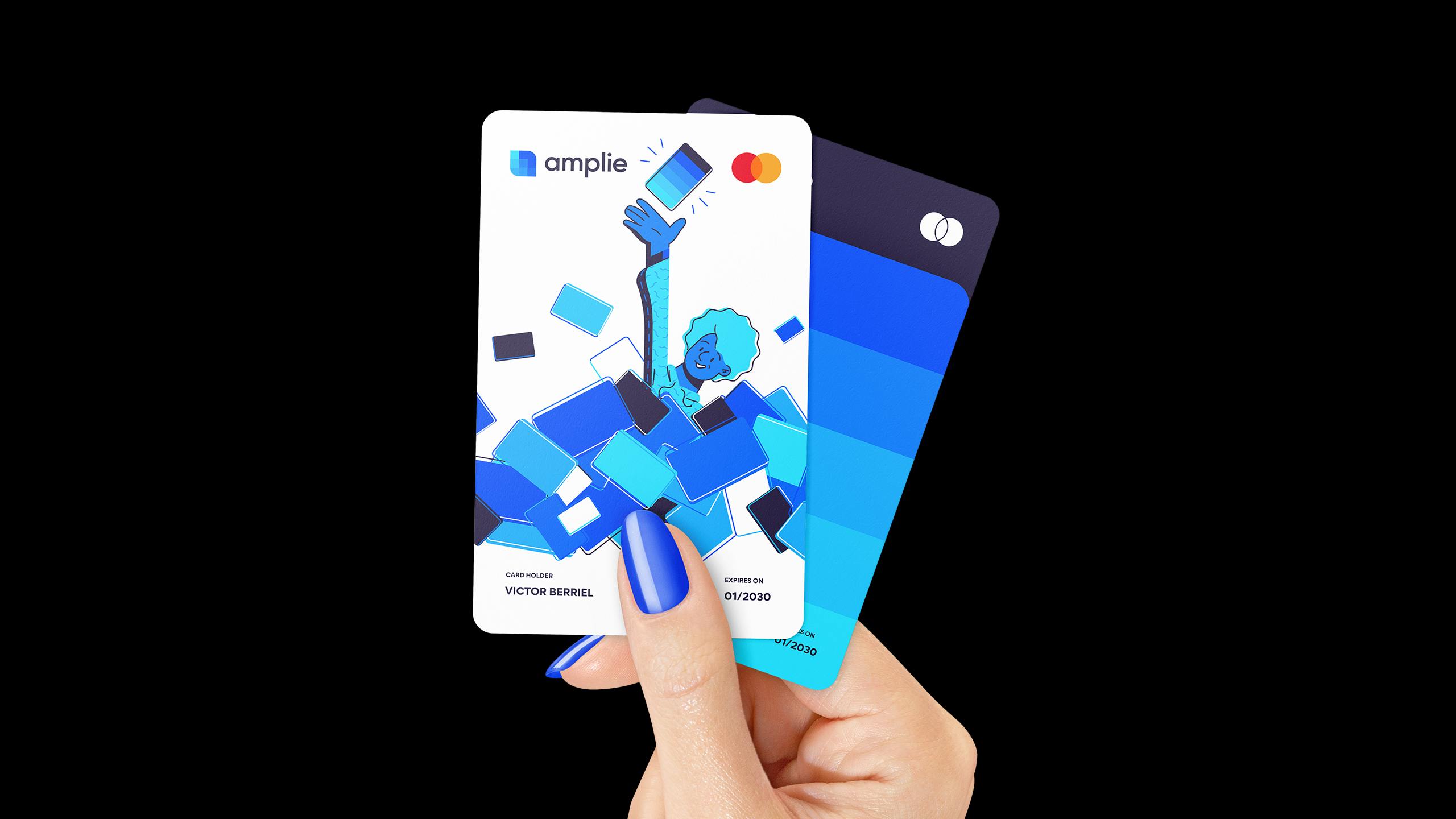 Hand holding two custom Cash App cards with a blue-themed illustration, showcasing creative cash app card design ideas for personalization.