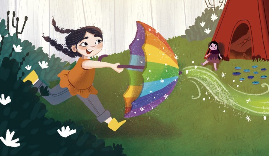 A girl with a rainbow umbrella