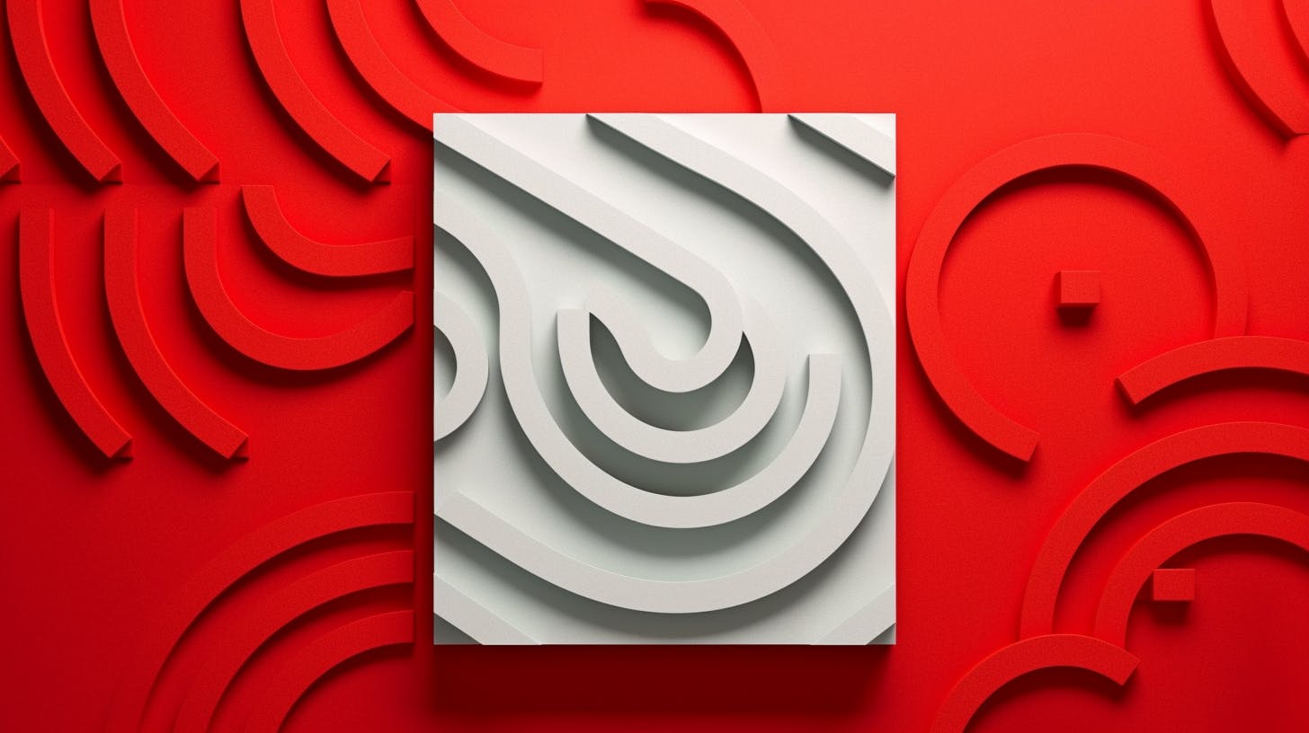 image of a modern logo carved out in white on a red background