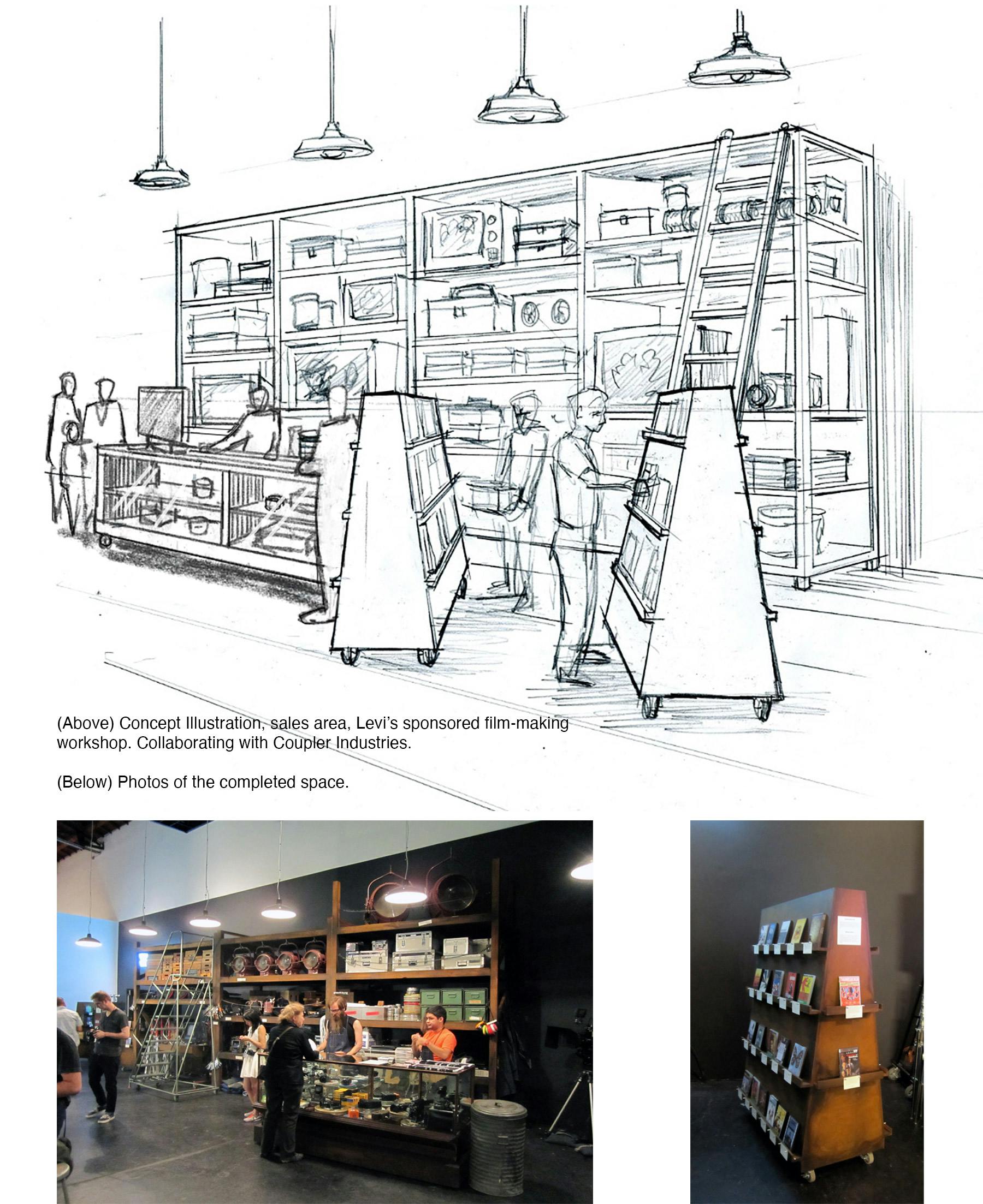 Concept sketch of a bookstore