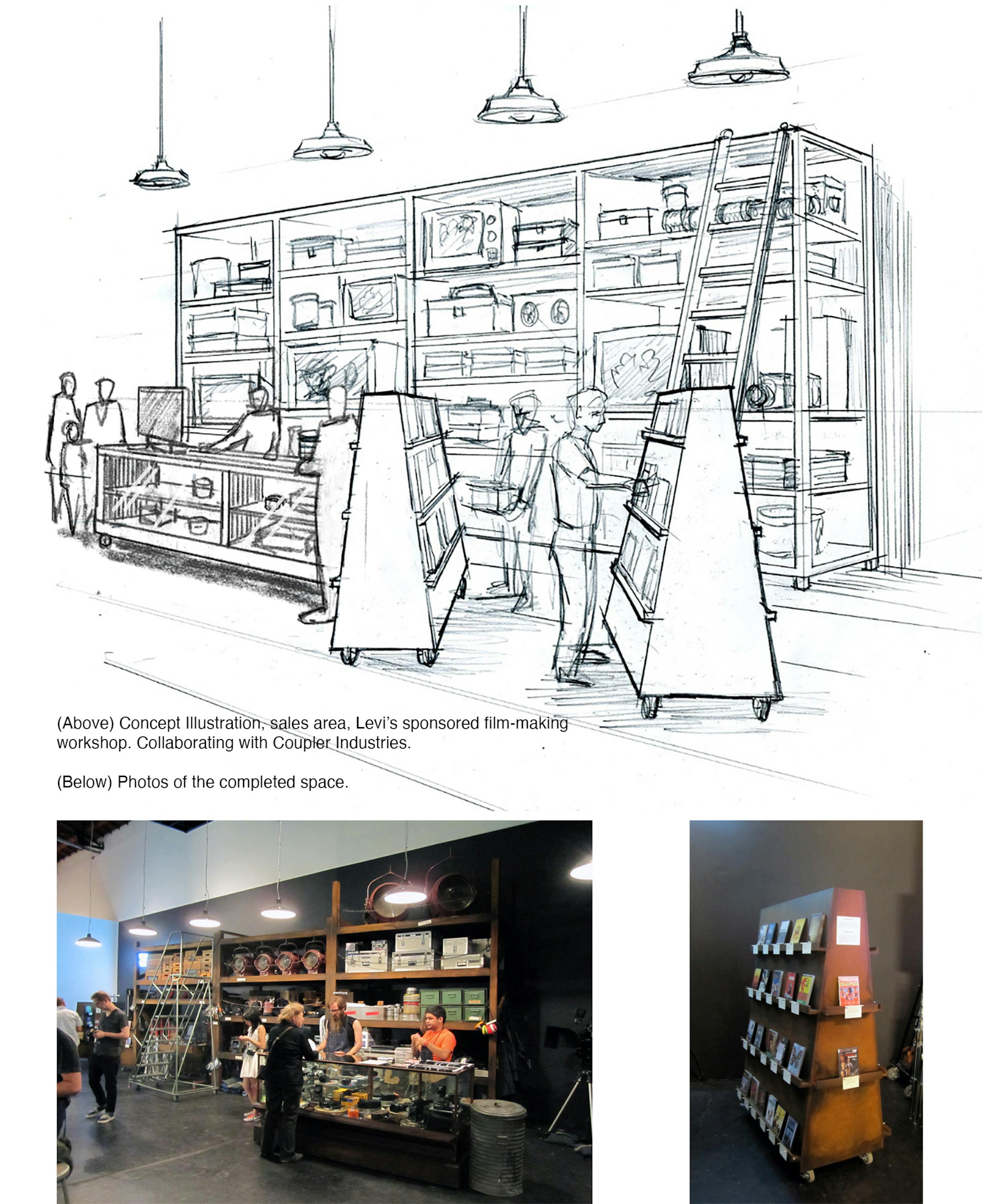 Concept sketch of a bookstore