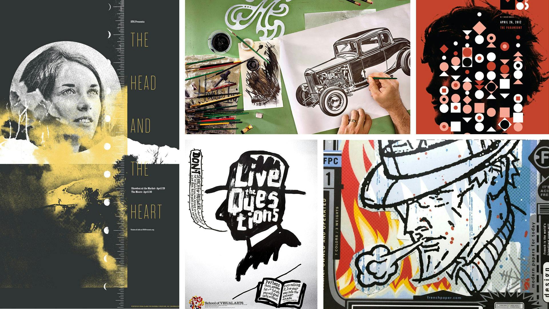 Collage of various illustration types