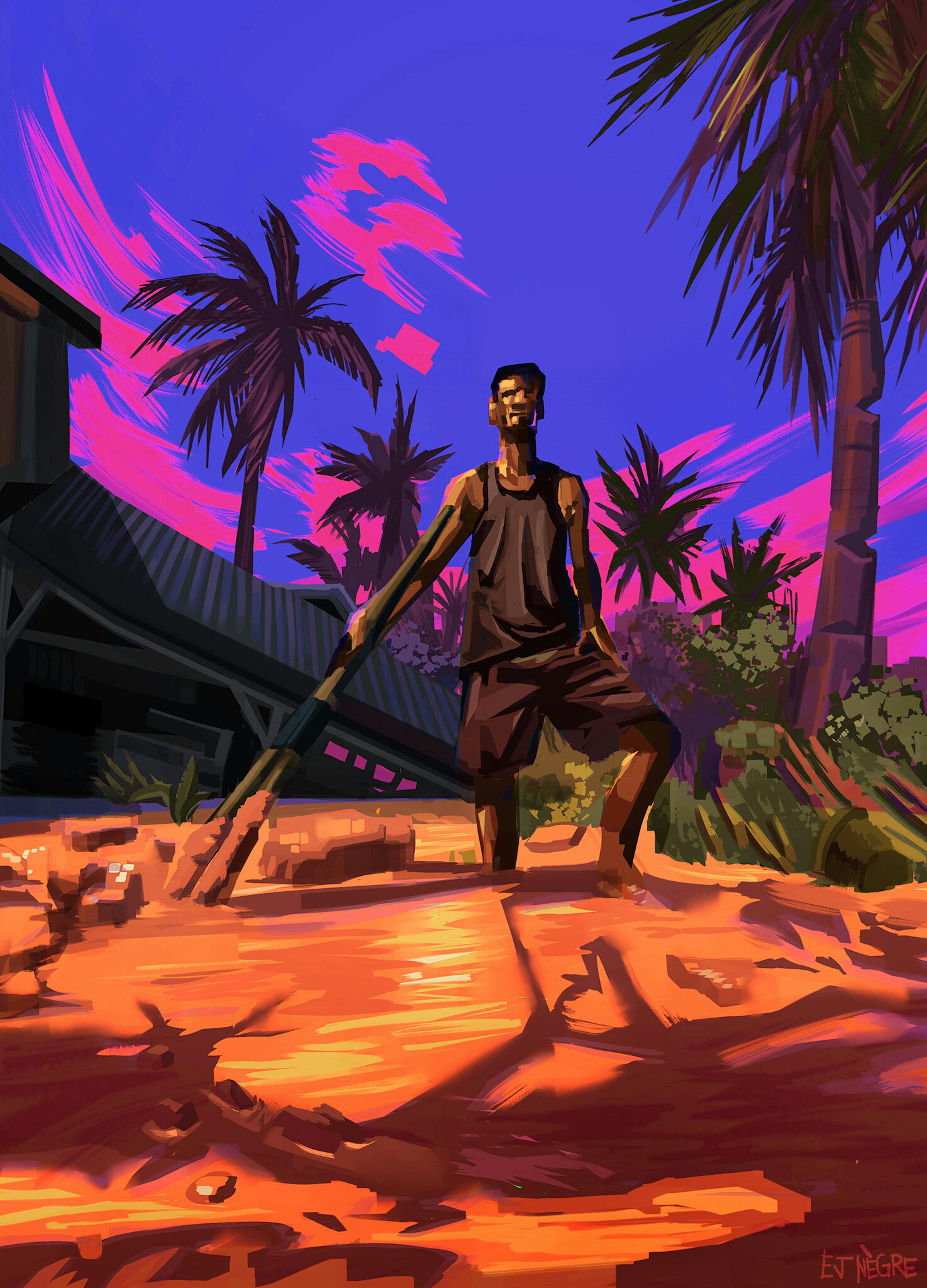 Illustration of a man in mud