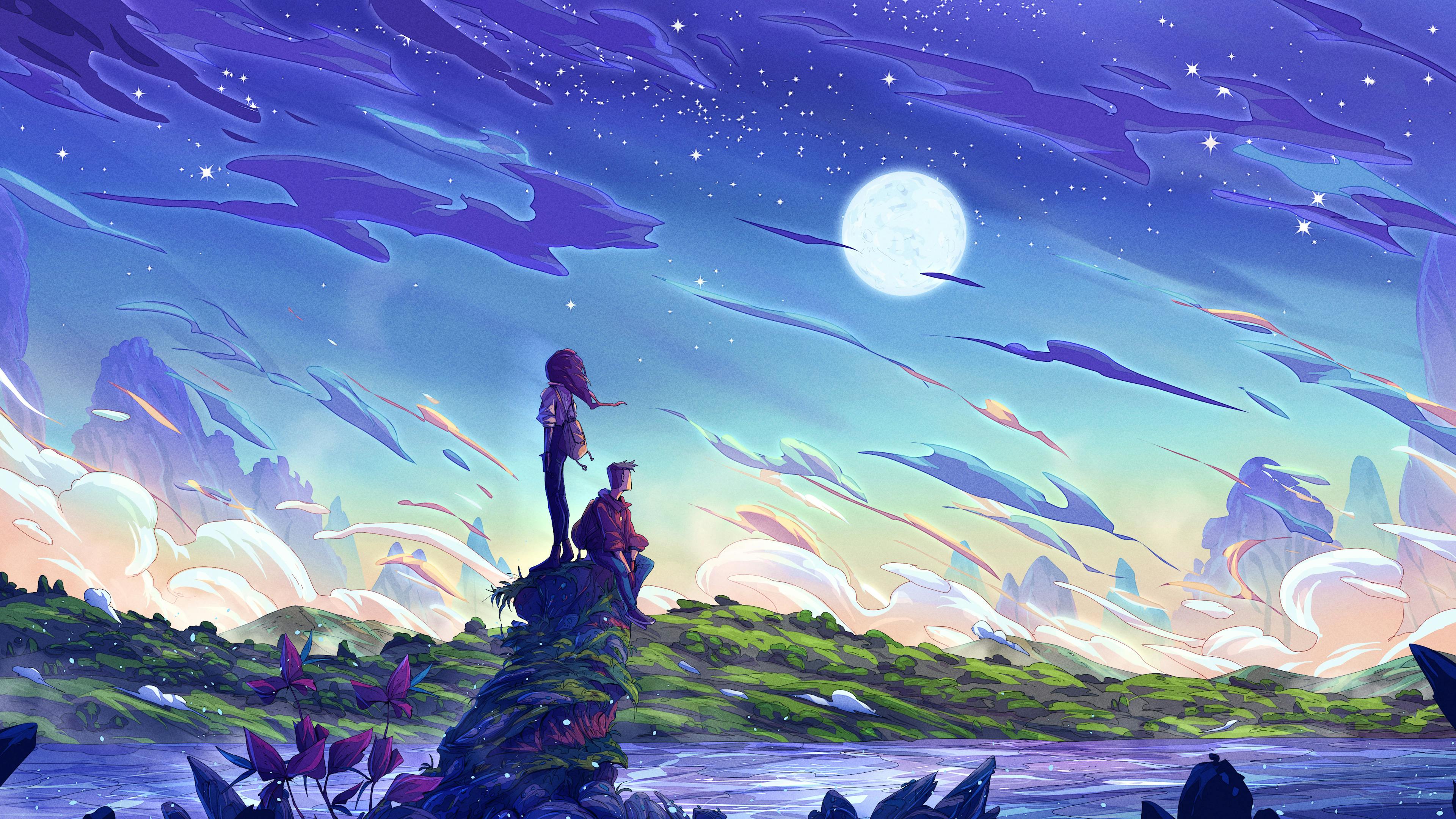 Two people looking at the sky