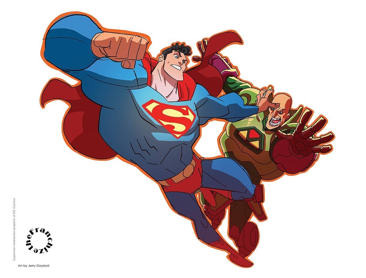 Superman fighting a villain