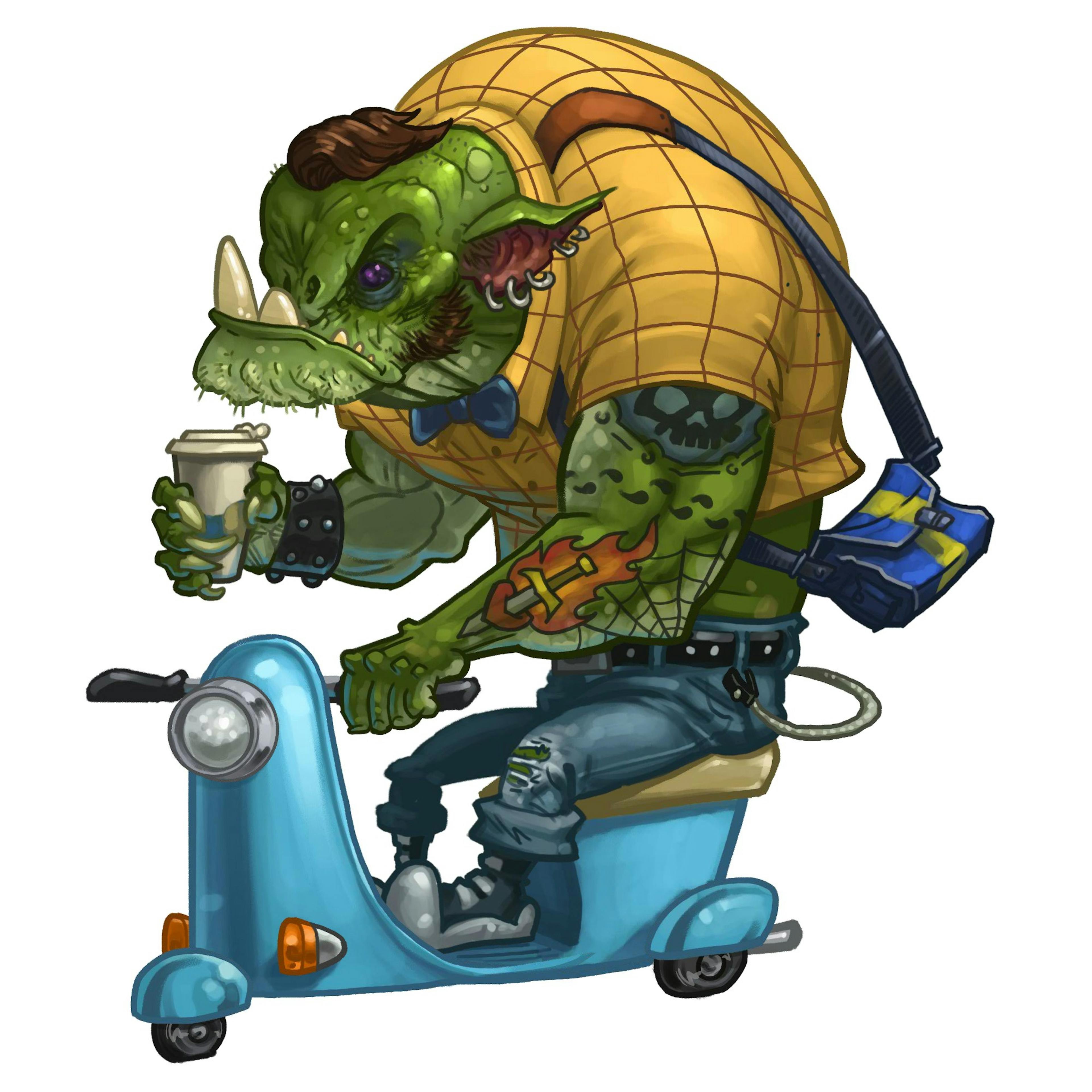 A goblin on a scooter