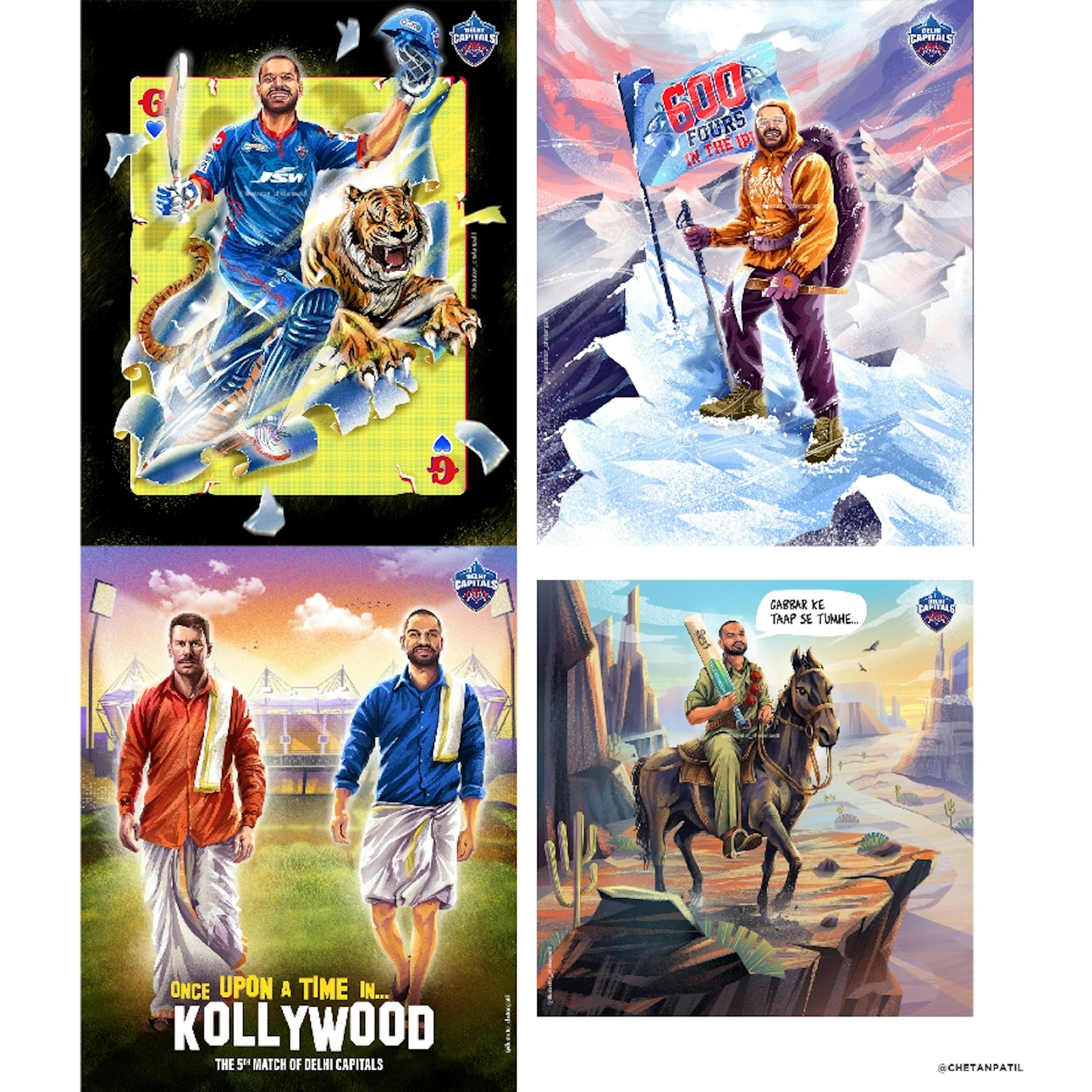 A collage of four Cricket illustrations