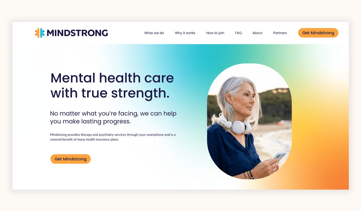 A screenshot of the Mindstrong website.