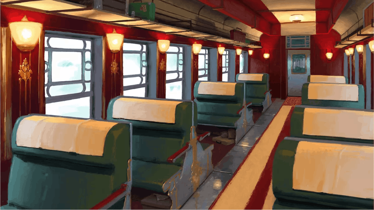 An illustration of the interior of a train car