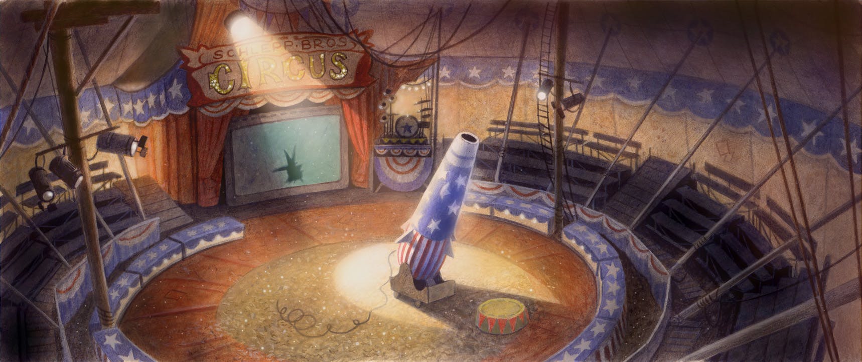 Inside a circus tent