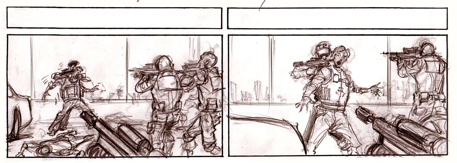 Storyboards of hostage scene