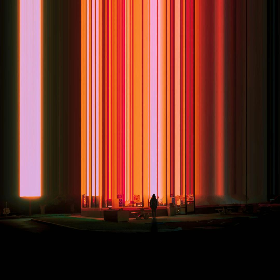 A person standing in front of beams