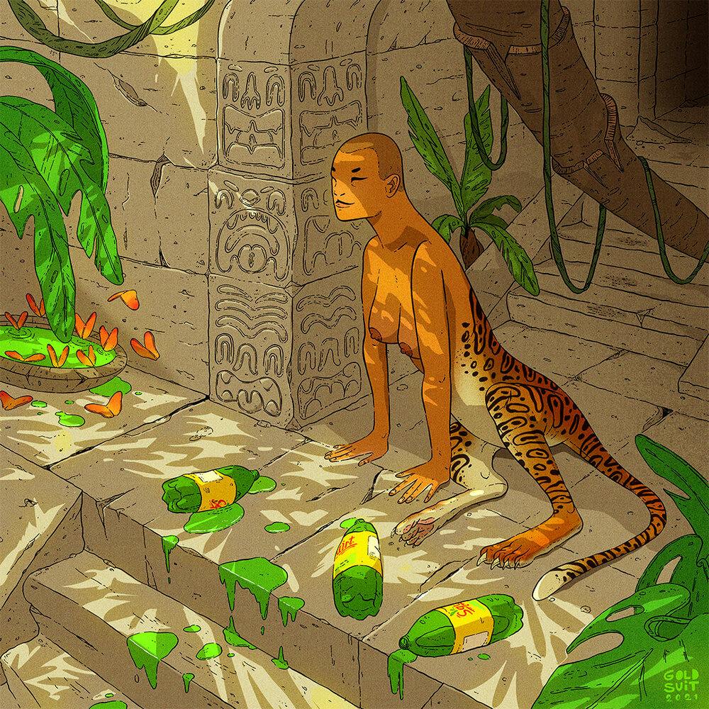 Illustration of a tropical leopard woman