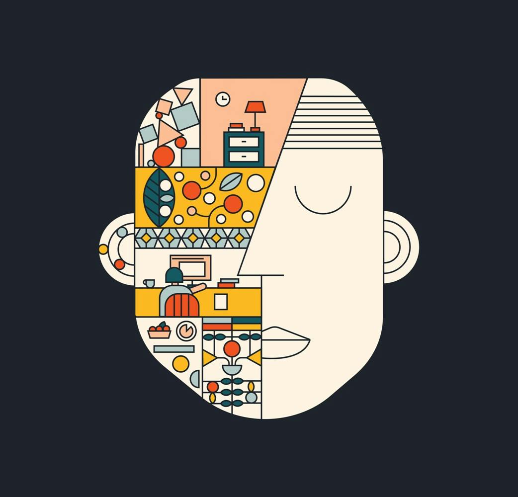 An illustration of a head full of components of the day